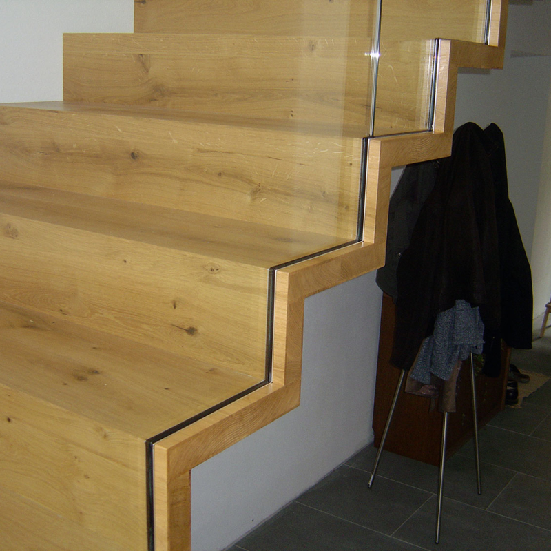 Faltwerkstiege Holz Glasgeländer